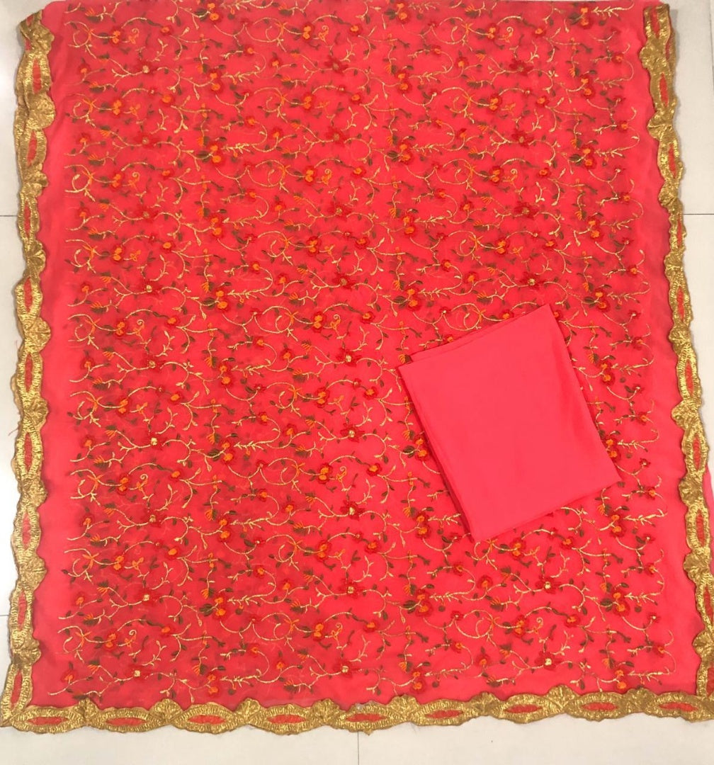 Designer georgette heavy multicolor threadwork wedding saree