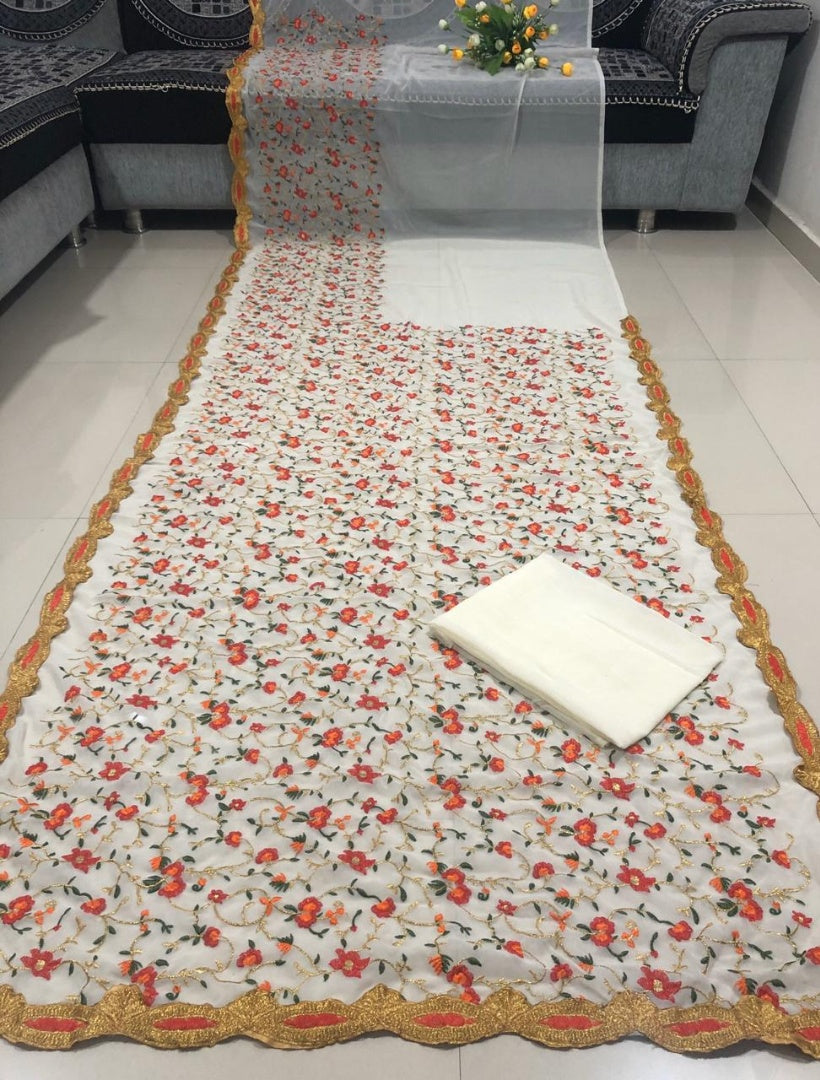 Designer georgette heavy multicolor threadwork wedding saree