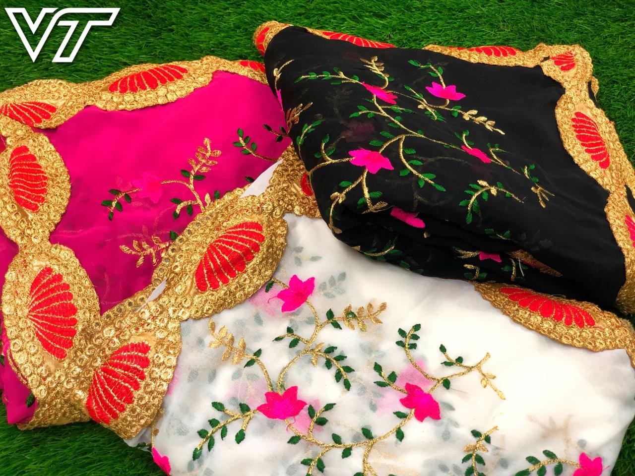 Designer georgette heavy multicolor threadwork wedding saree