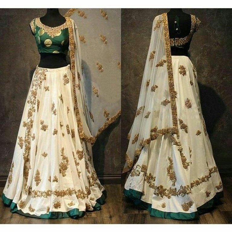 designer gorgeous embroidered white lehenga