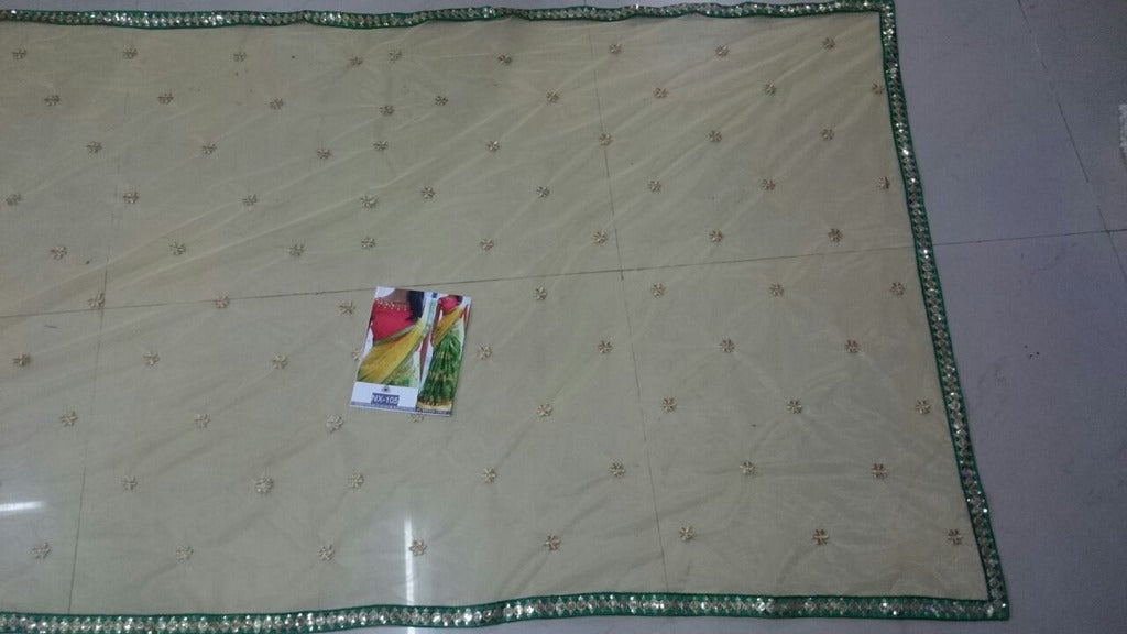 Designer green and yellow embroidered saree
