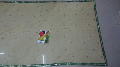 Designer green and yellow embroidered saree
