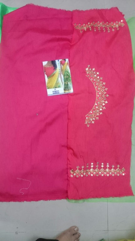 Designer green and yellow embroidered saree