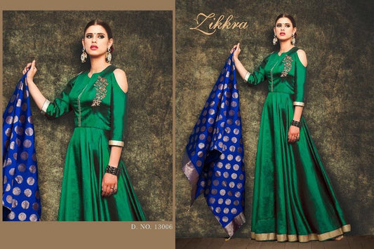 designer green embroidered ceremonial Anarkali Suit