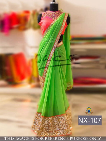 Designer green embroidered ceremonial saree