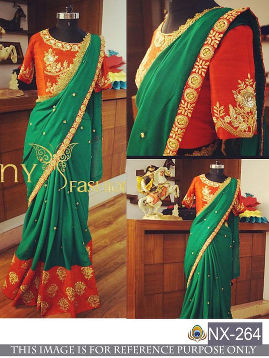 Designer Green embroidered Wedding Saree