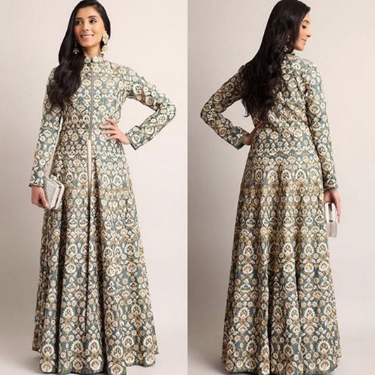 designer grey heavy embroidered ceremonial Gown