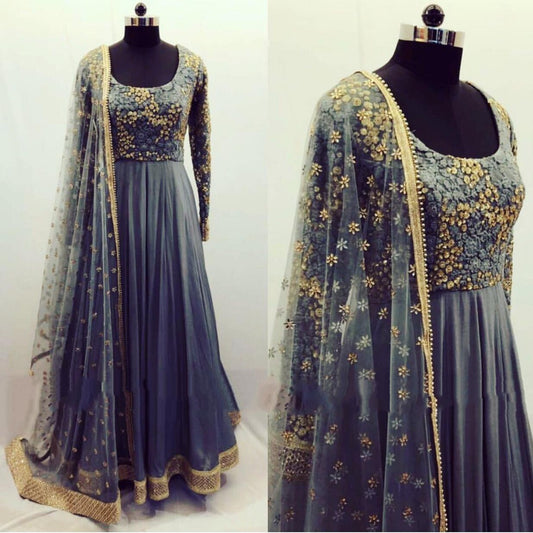 Designer grey sequence and threadwork anarkali suit
