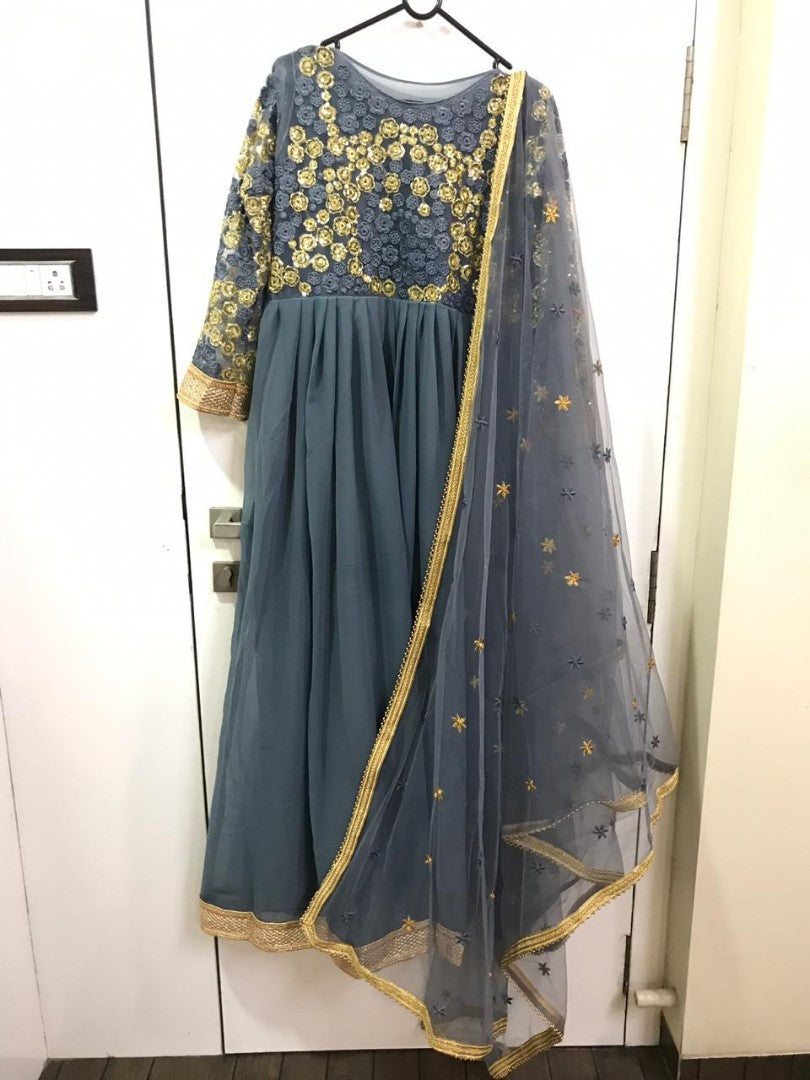 Designer grey sequence and threadwork anarkali suit