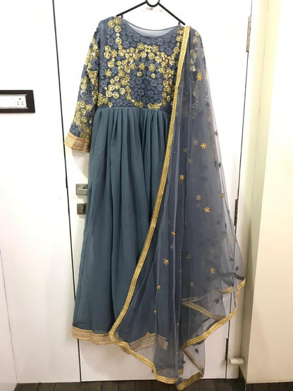 Designer grey sequence and threadwork anarkali suit