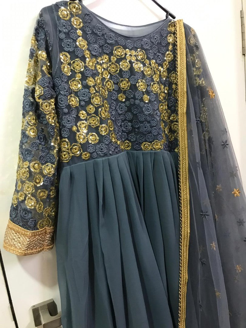 Designer grey sequence and threadwork anarkali suit