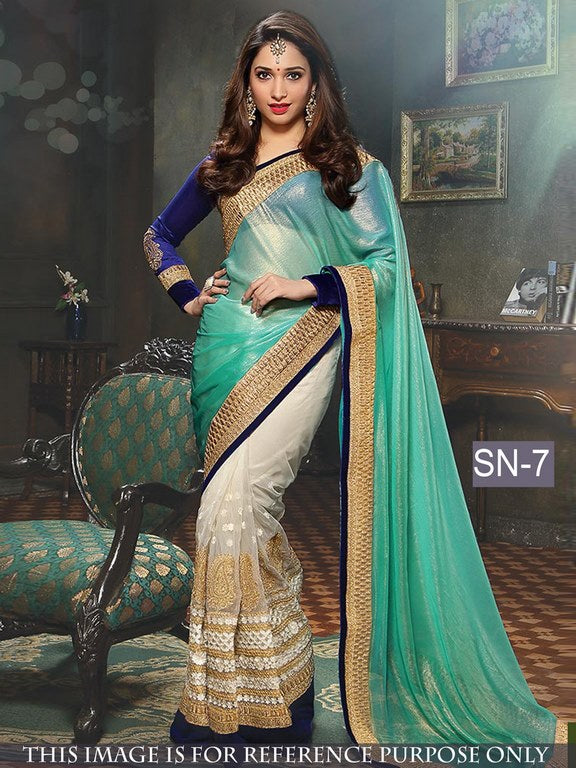 Designer half half embroidered wedding saree