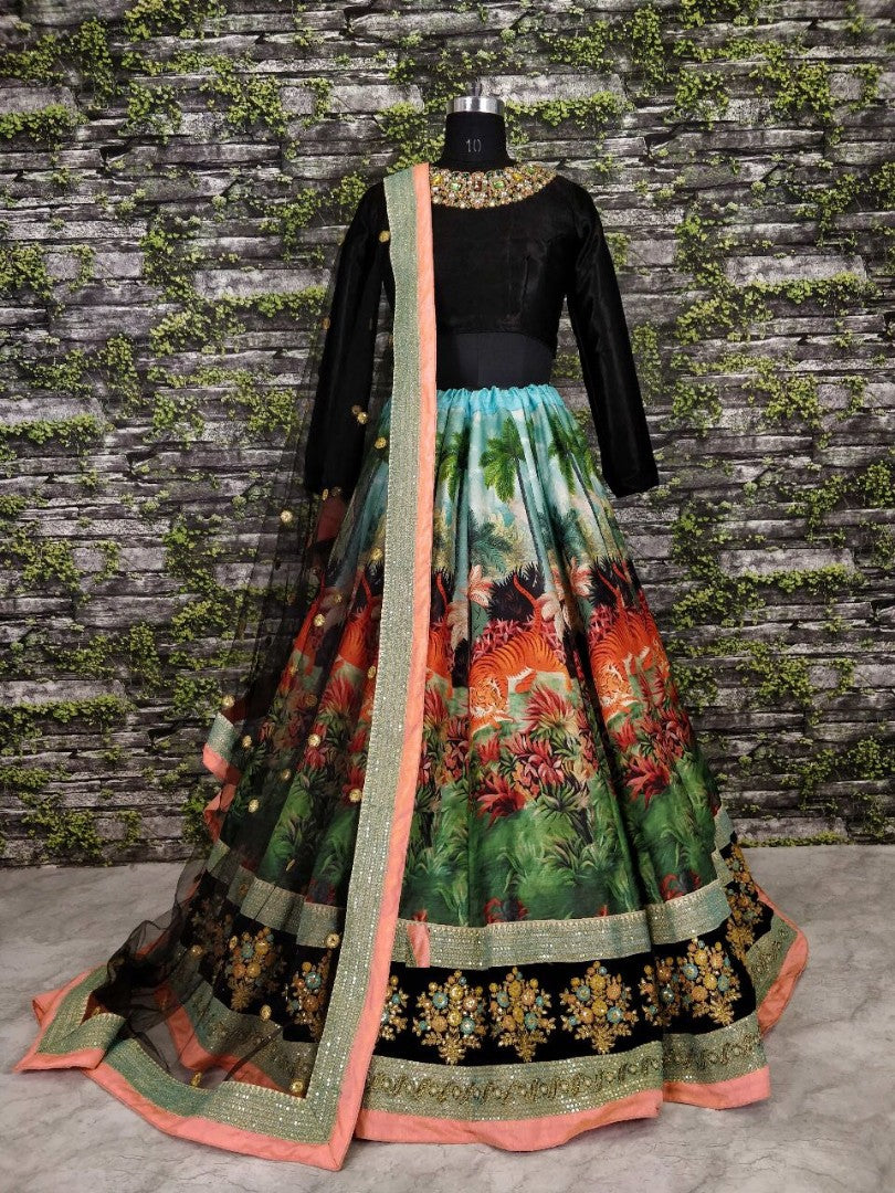 Designer heavy digital printed bridal wedding lehenga