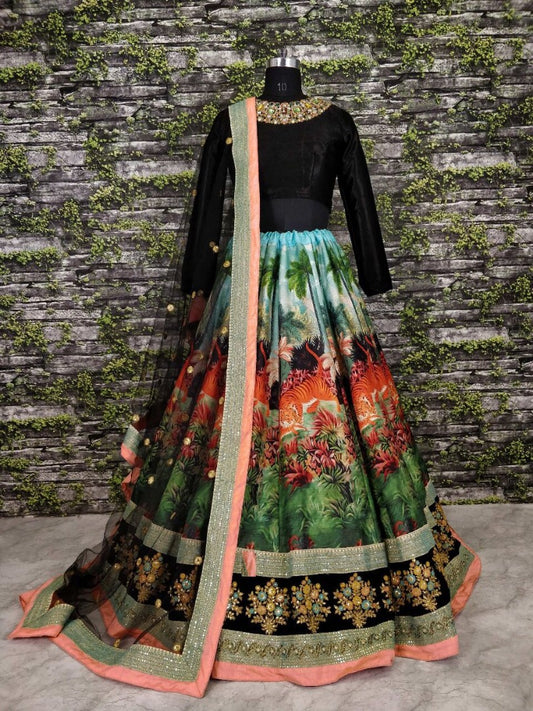 Designer heavy digital printed bridal wedding lehenga