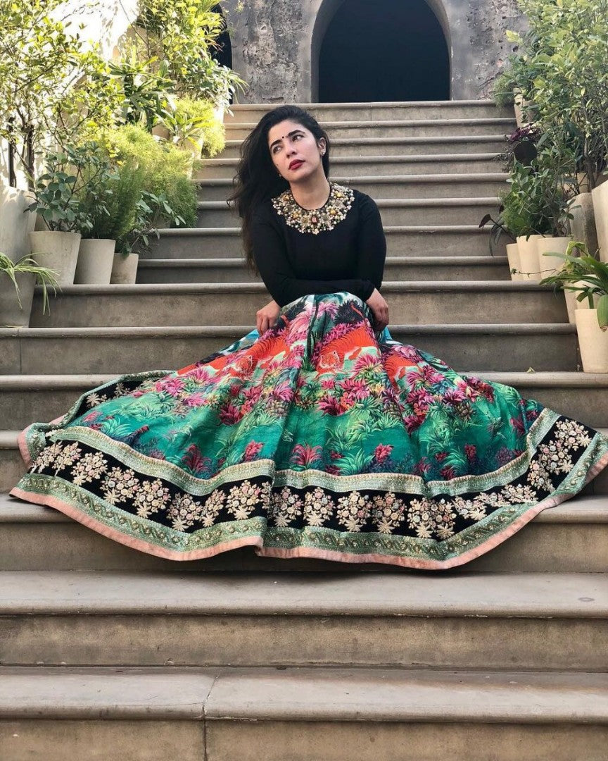 Designer heavy digital printed bridal wedding lehenga