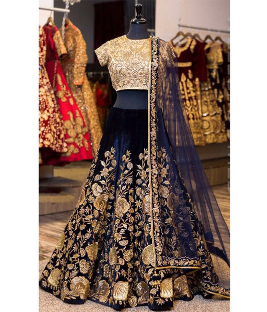 Designer heavy embroidered blue bridal lehenga