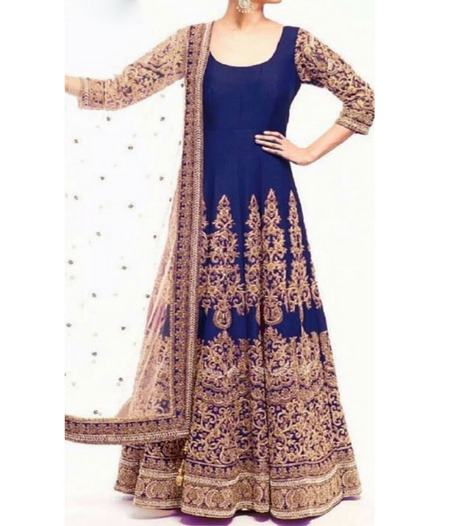 Designer heavy embroidered blue wedding suit
