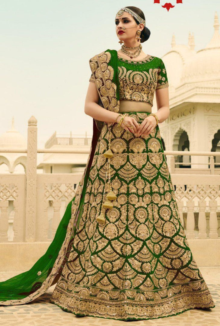 Designer heavy embroidered phantom silk bridal wedding lehenga