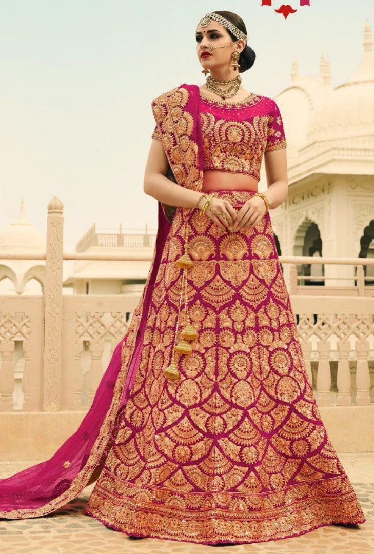 Designer heavy embroidered phantom silk bridal wedding lehenga