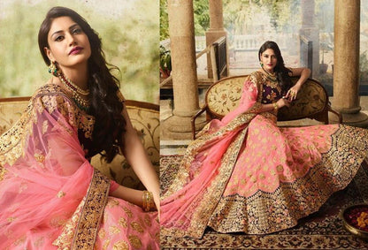 Designer heavy embroidered pink bridal lehenga