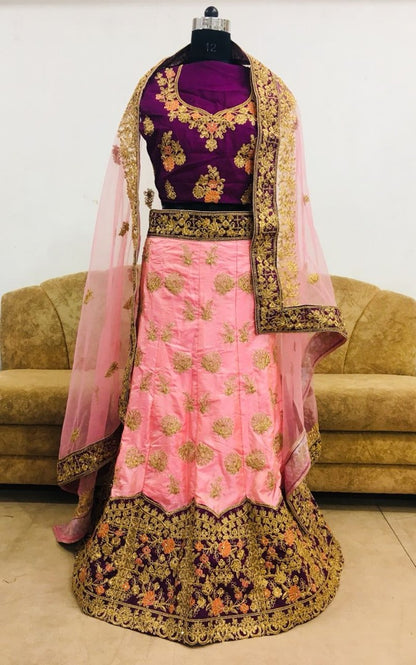 Designer heavy embroidered pink bridal lehenga