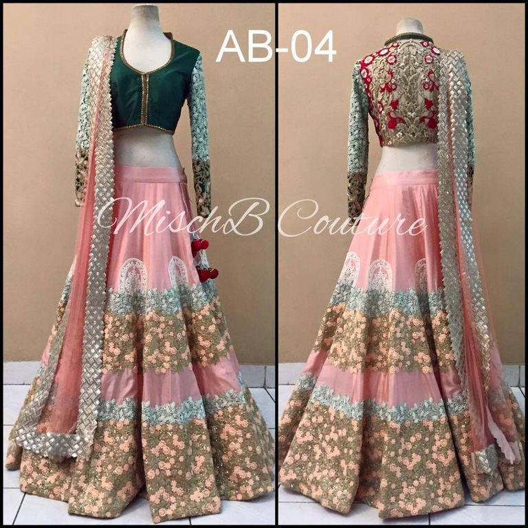 Designer heavy embroidered pink lehenga