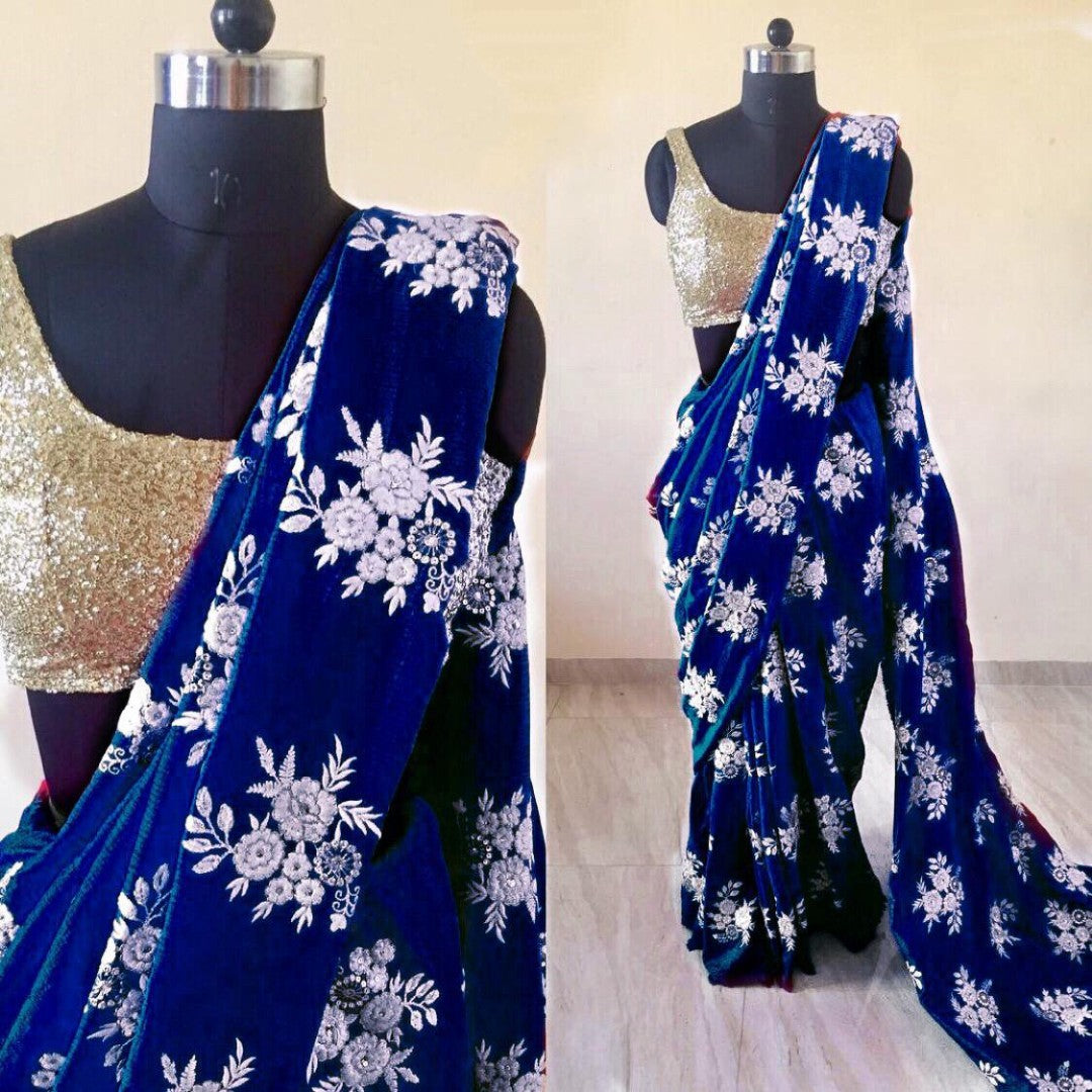 Designer heavy embroidered pure barfi soft silk wedding saree