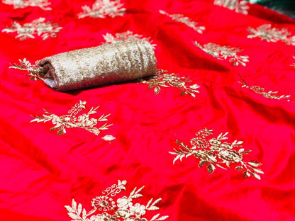 Designer heavy embroidered pure barfi soft silk wedding saree