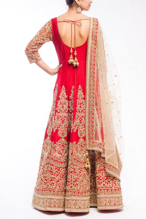 Designer heavy embroidered red anarkali suit for wedding