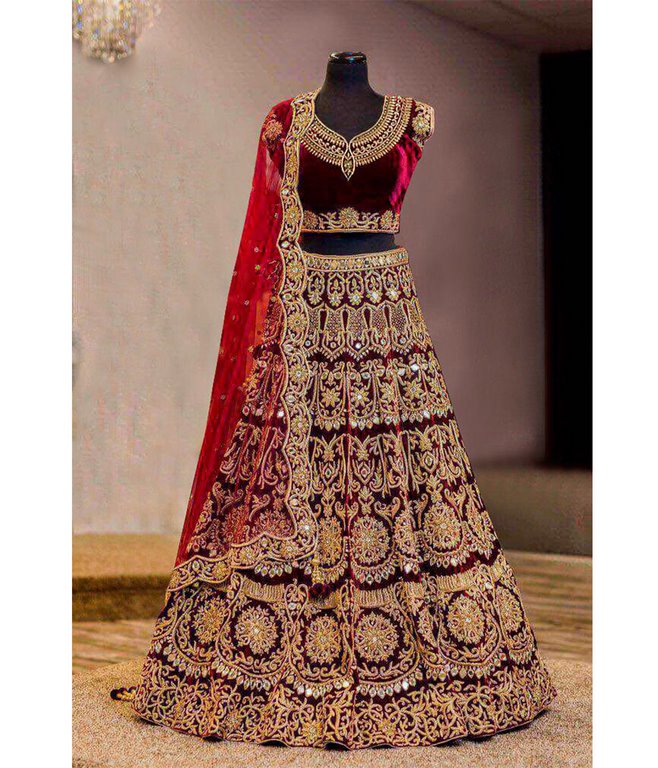 Designer heavy embroidered red bridal lehenga