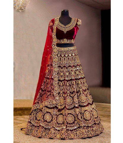 Designer heavy embroidered red bridal lehenga