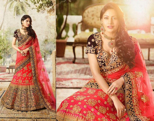 designer heavy embroidered red bridal lehenga