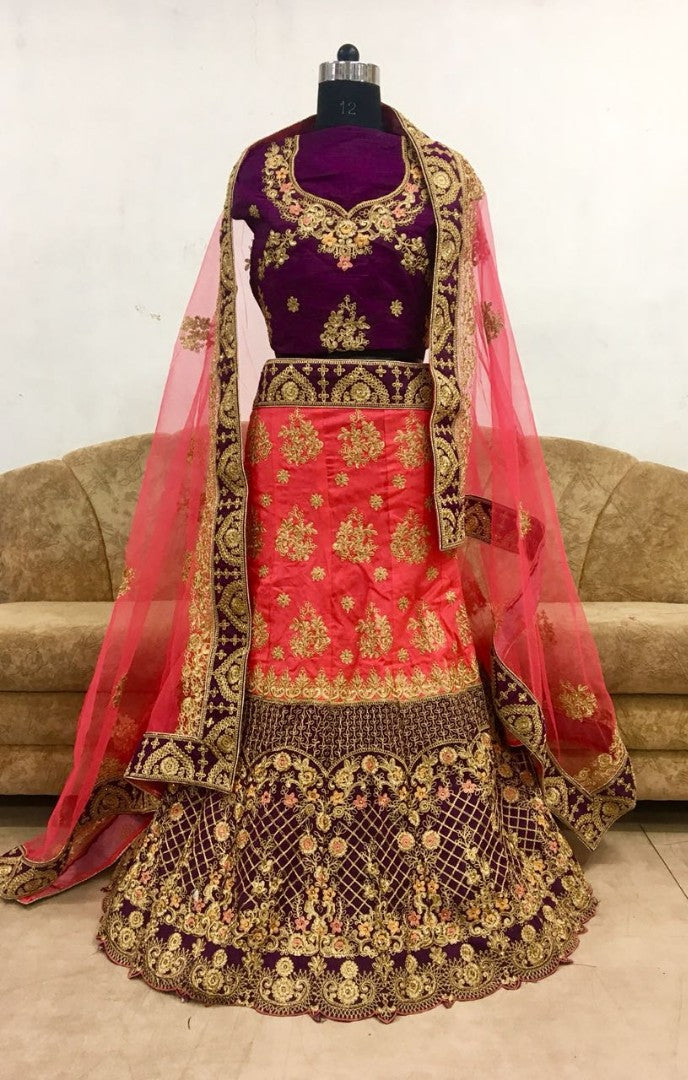 designer heavy embroidered red bridal lehenga
