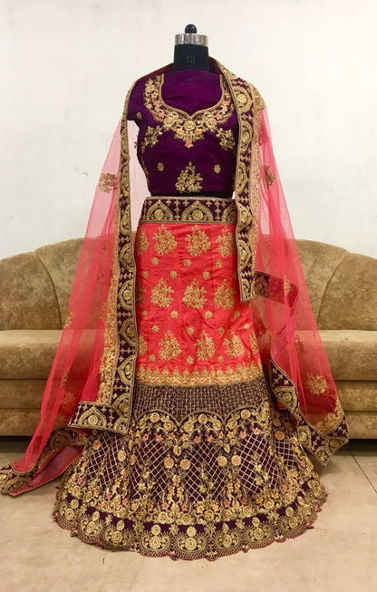 designer heavy embroidered red bridal lehenga