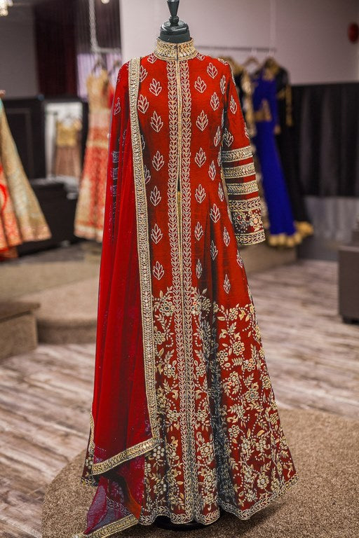 Designer heavy embroidered red salwar suit