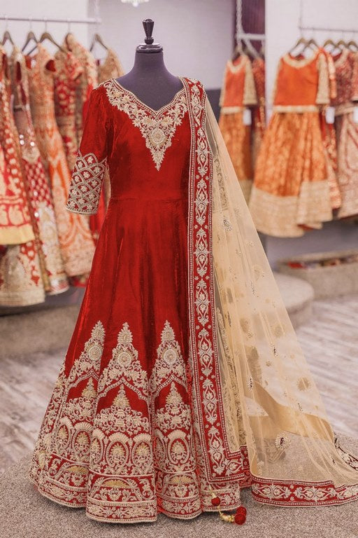 Designer heavy embroidered red wedding suit