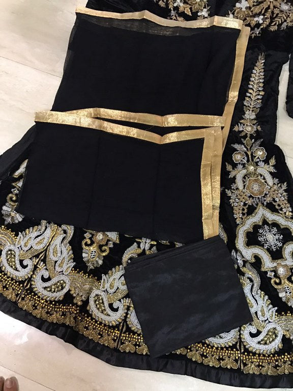Designer heavy embroidered wedding black anarkali suit