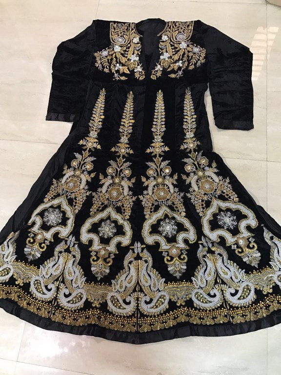 Designer heavy embroidered wedding black anarkali suit