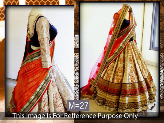 Designer heavy embroidered white lehenga