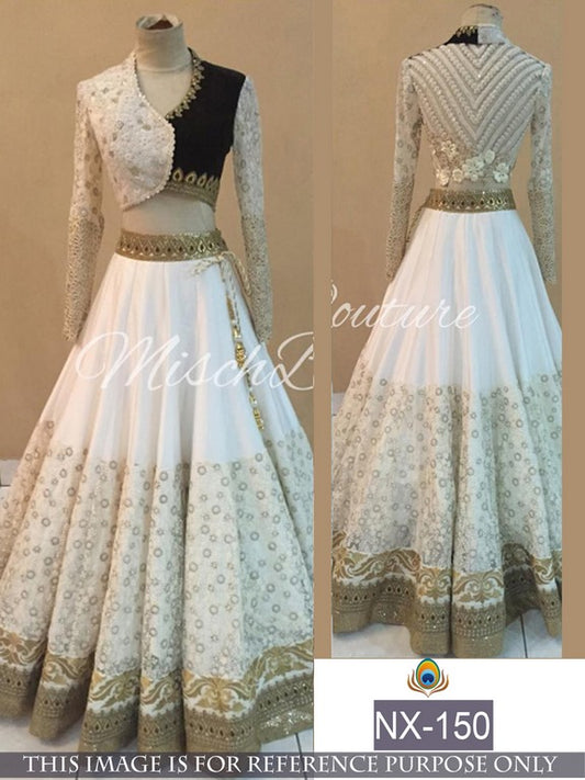 Designer heavy embroidered white wedding lehenga
