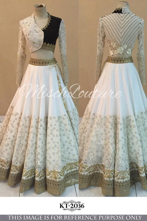 Designer heavy embroidered white wedding lehenga