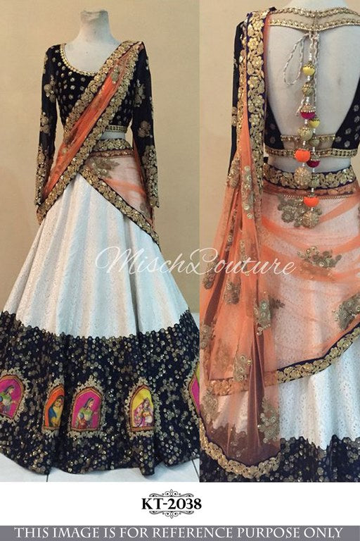 Designer heavy embroidered white wedding lehenga