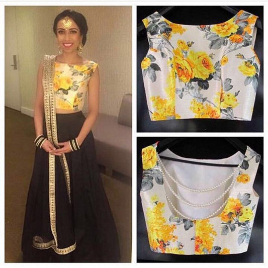 Designer heavy flower printed blouse wedding lehenga