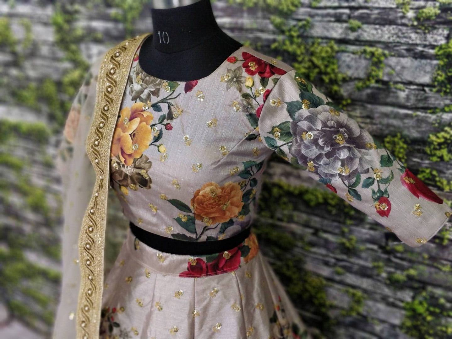 Designer heavy flowerprint bridal grey wedding lehenga