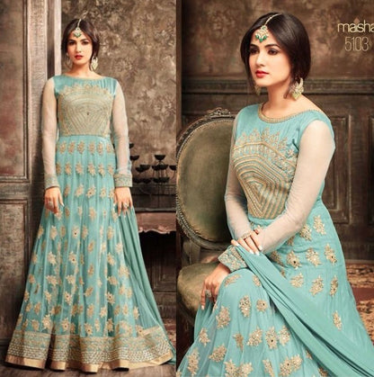 Designer heavy net embroidered anarkali suit