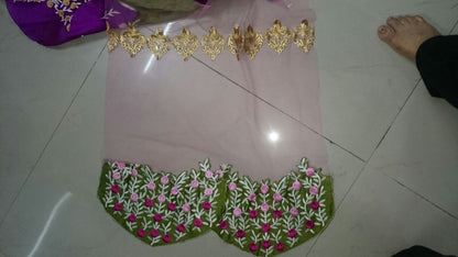 Designer heavy pink and purple embroidered saree