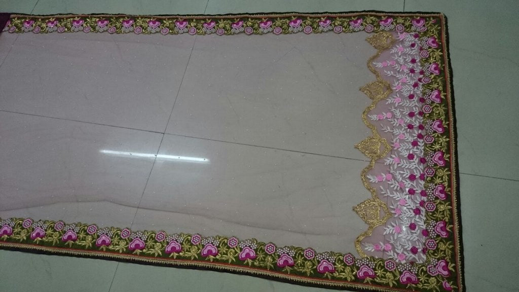 Designer heavy pink and purple embroidered saree