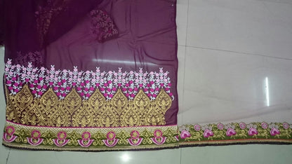 Designer heavy pink and purple embroidered saree