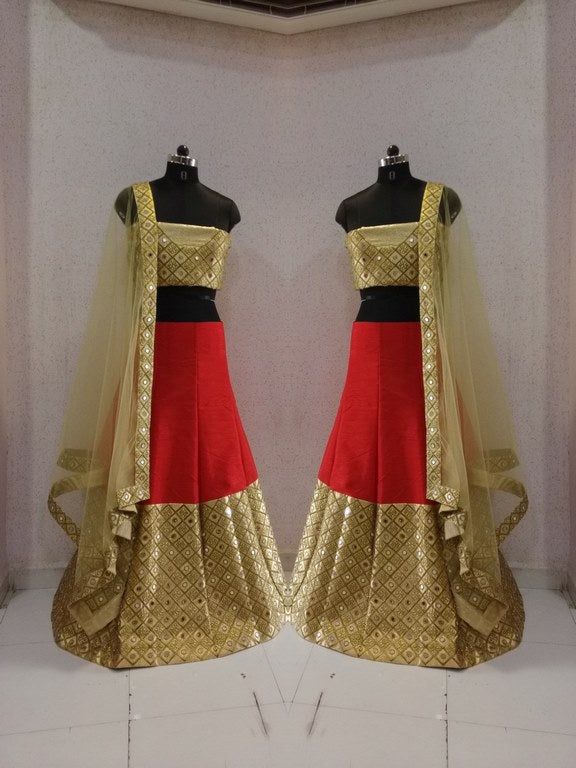 Designer heavy red and brown embroidered wedding lehenga