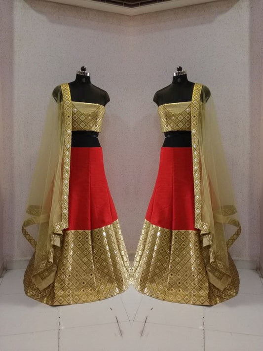Designer heavy red and brown embroidered wedding lehenga
